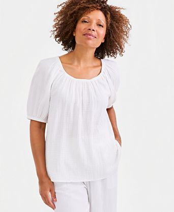 Women's Cotton Gauze Puff-Sleeve Top