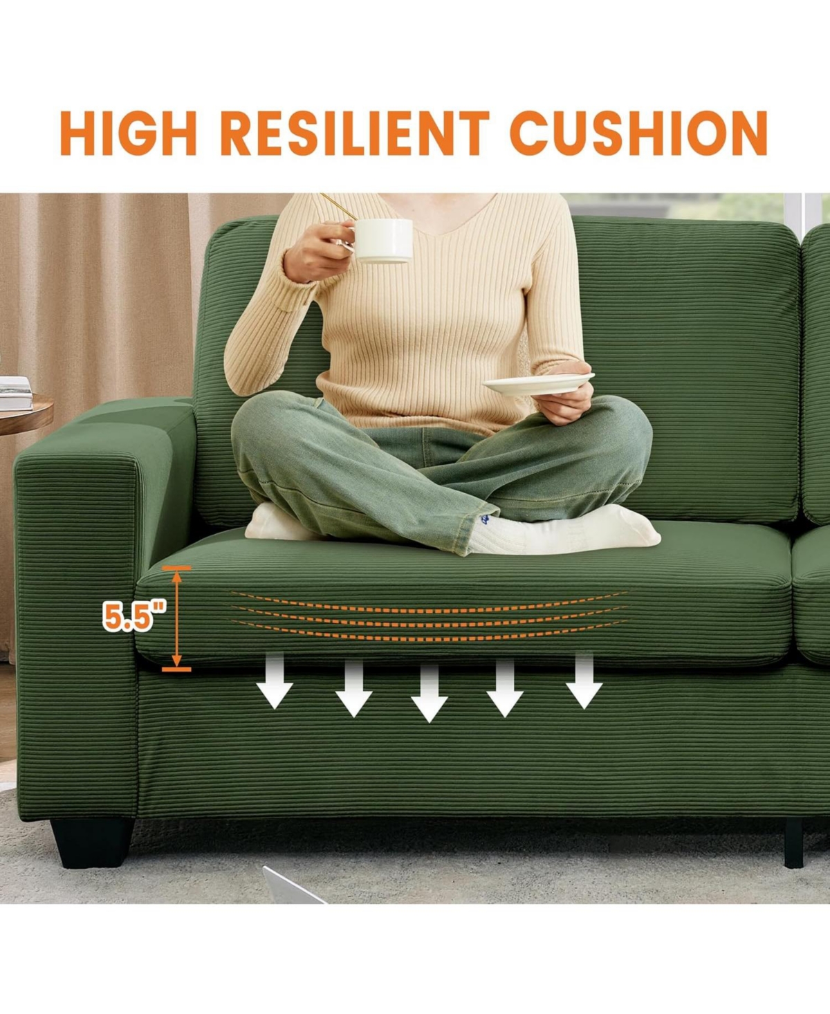 gaomon 83" Modern Sofa, Corduroy 3 Seater Deep Seat Couch with Wide Armrest, Removable Washable Cushion Cover, Comfy Sofa for Living Room