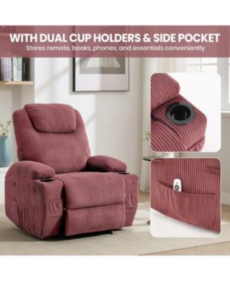 massage rocker recliner chair with heat and vibration, ergonomic rocking lounge chair for living room with dual cup holders