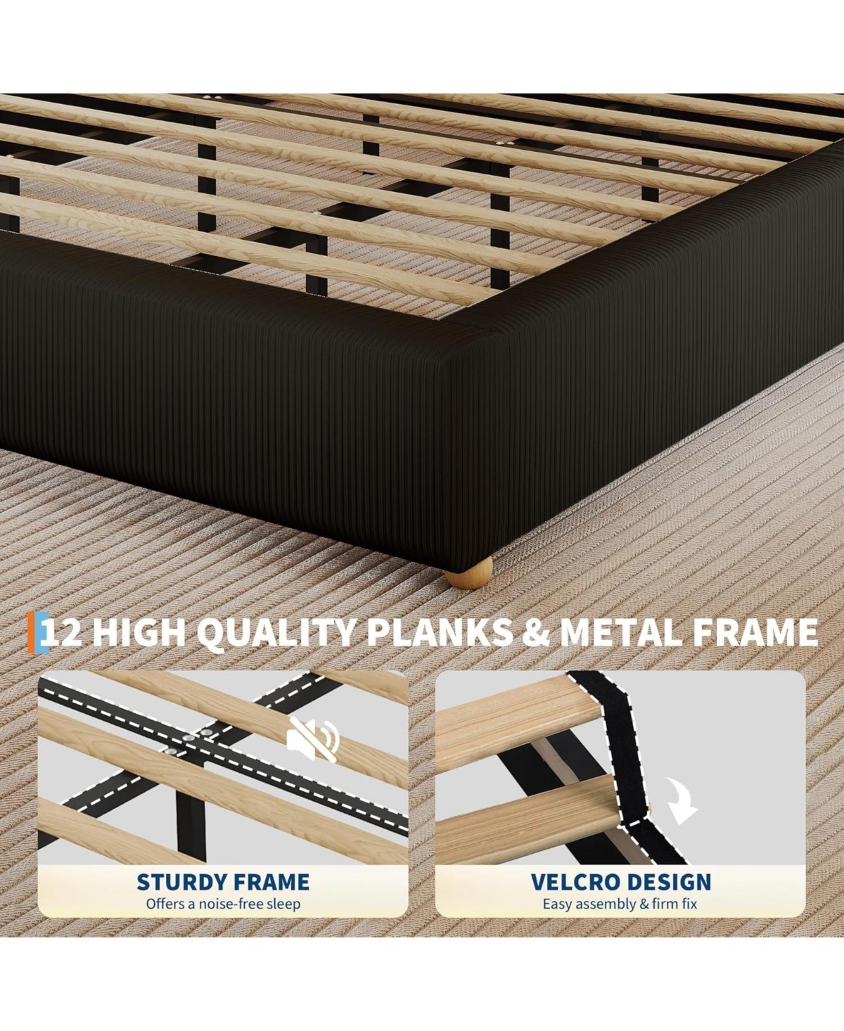 gaomon Full Size Cloud Bed Frame, Low Bed Frame Without Headboard, Corduroy Upholstered Low Platform Bed with Solid Wood Legs, Quiet and Easy Assembly