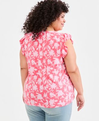 Plus Size Emelia Flutter-Sleeve Tie-Neck Top