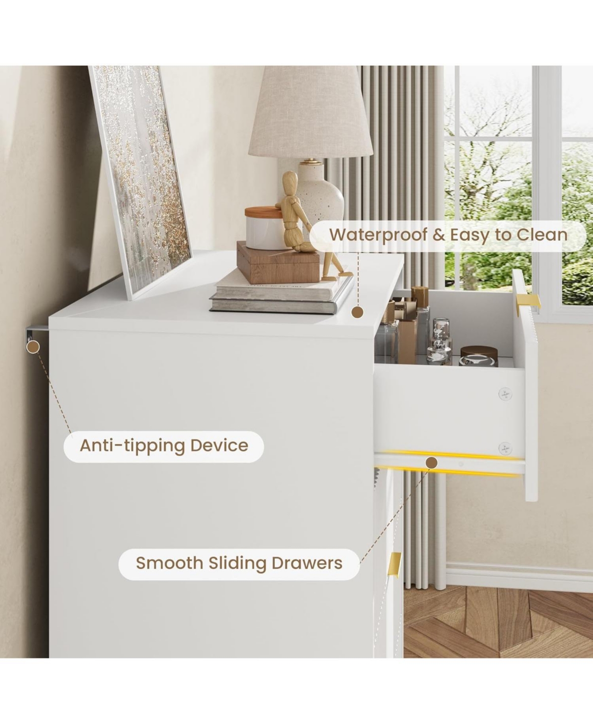 gaomon Fluted 4-Drawer Dresser, 36.85" Tall Modern Wooden Chest with Metal Handles, Space-Saving Storage for Bedroom, Living Room, Hallway