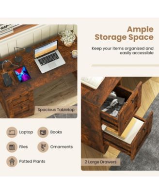 Wood Computer Desk Workstation with 2 Drawers for Home Office