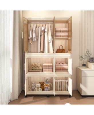 Portable Wardrobe Closet with 9 Magnetic Doors, 1 Hanging Rod & 6 Hangers