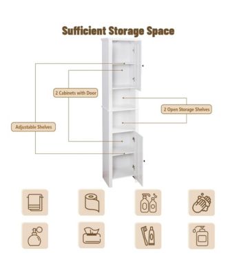 67" Tall Bathroom Storage Cabinet, Narrow Wood Floor Cabinet with Adjustable Shelves and 2 Doors for Bathroom