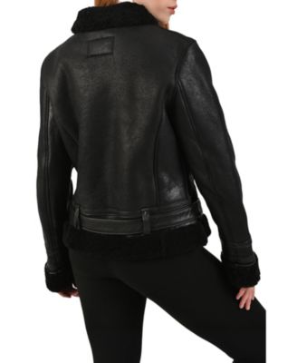 Women's Nappa Leather Jacket with Faux Shearling Lining