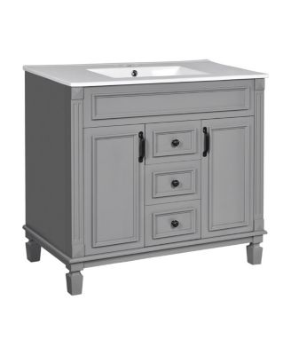 Bathroom Vanity with Sink, Solid Wood Cabinet, Soft Close Doors and