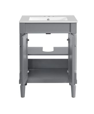 24" Bathroom Vanity with Ceramic Sink, Modern Solid Wood Cabinet & Ample Storage for Small Spaces