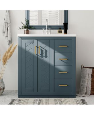 30" Bathroom Vanity with Ceramic Sink, 3 Drawers & Soft Close Doors, Solid Wood Cabinet for Ample Storage