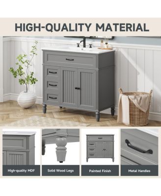 36"Vintage Bathroom Vanity with Ceramic Sink, Soft Close Drawers for Small Bathrooms