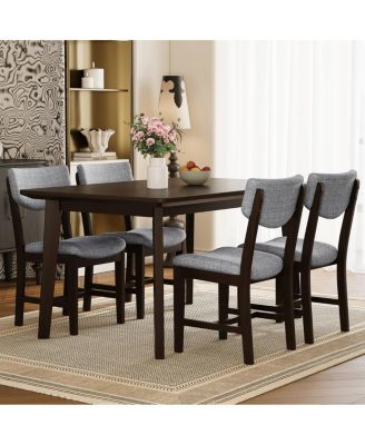 Rustic 5-Piece Dining Set - Solid Wood Table + 4 Upholstered Chairs, Espresso