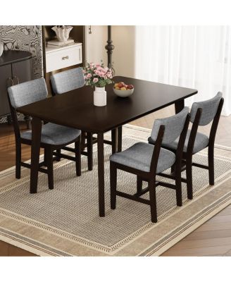 Rustic 5-Piece Dining Set - Solid Wood Table + 4 Upholstered Chairs, Espresso