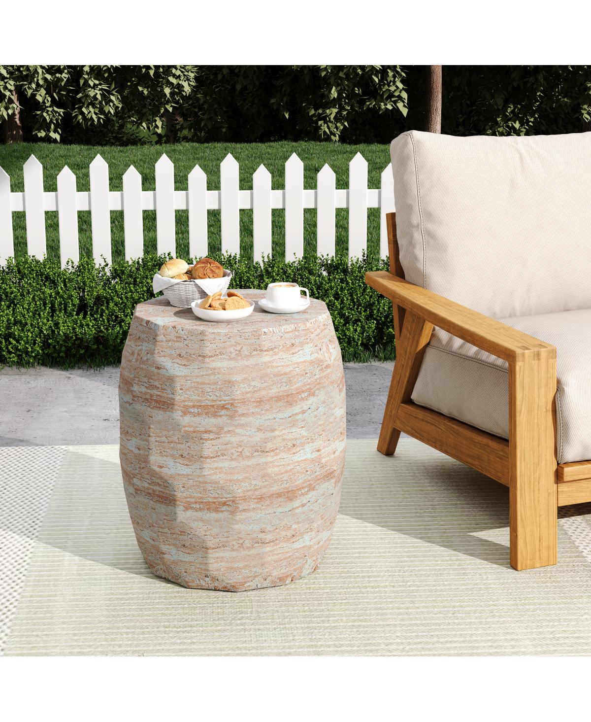 Streamdale Furniture Outdoor/Indoor Lightweight Concrete Side Table,Travertine Finish