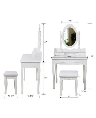 Princess Vanity Desk Set with Mirror & Stool, 4-Drawer Makeup Table