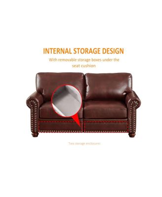 Living Room Sofa with Storage Sofa 2+3 Sectional Burgundy Faux Leather