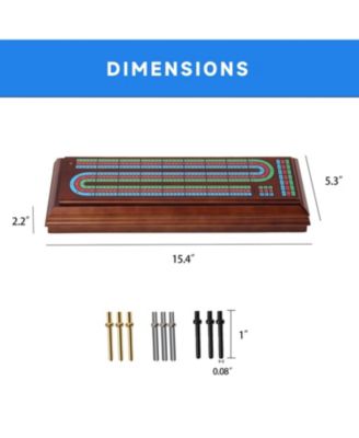 Multi Color 3-Track Wooden Cribbage Board Box with 2 Deck Playing Cards, 9 Metal Pegs and Drawer