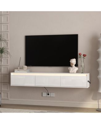  Floating TV Stand with LED Lights & Power Outlet