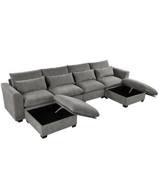 U-shaped Modular Corner Sofa with Two Ottomans
