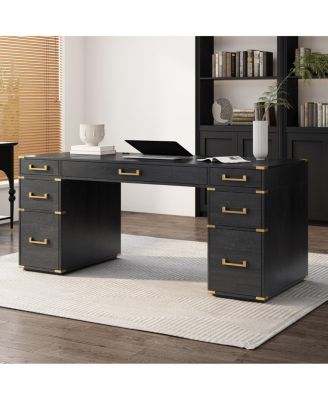 70" Executive Desk with File Drawers, USB Ports, Outlets & Hidden Compartment