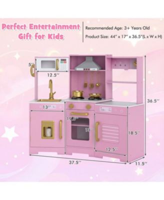 Pretend Play Wooden Kitchen Set with Range Hood and Realistic Effects