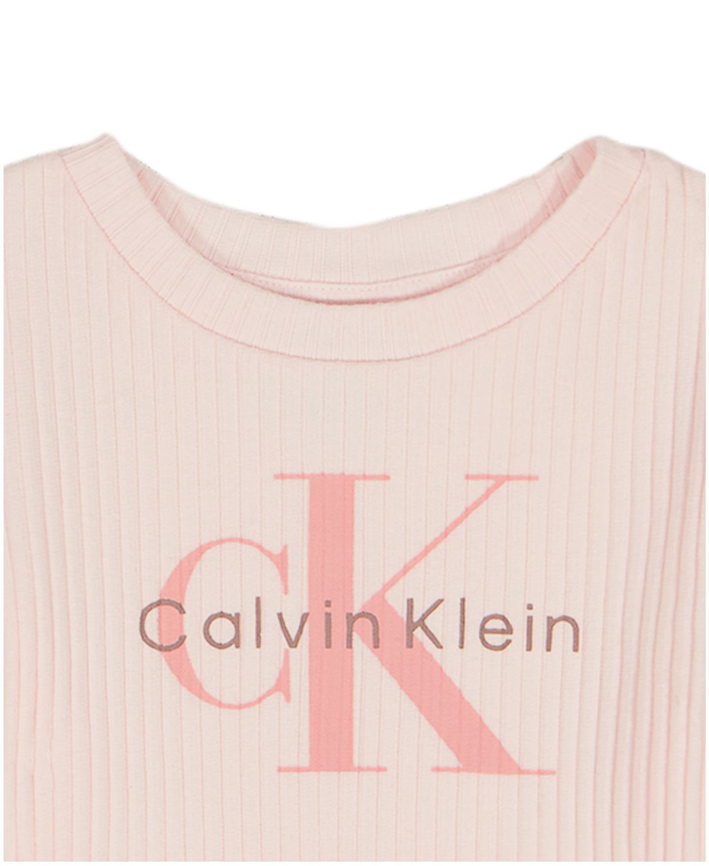 Детский комплект Calvin Klein: ребристая футболка с логотипом и шорты с запахом, 2T-6X, цвет: Розовый / Кремовый — фото 4
