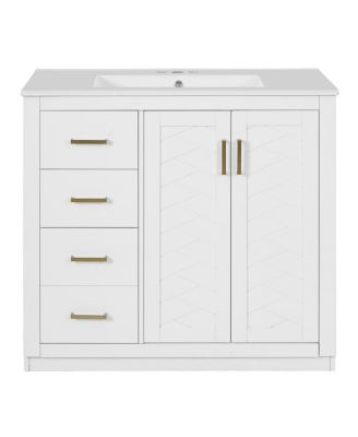 36" Bathroom Vanity with Ceramic Sink, Solid Wood Frame, Soft Close Drawers & Ample Storage for Modern Homes