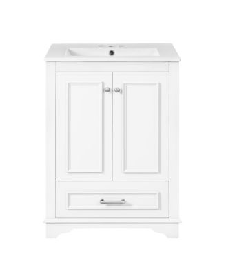 24" Bathroom Vanity with Ceramic Sink, Modern Freestanding Cabinet with Drawer & Soft Closing Doors, Solid Wood MDF Storage