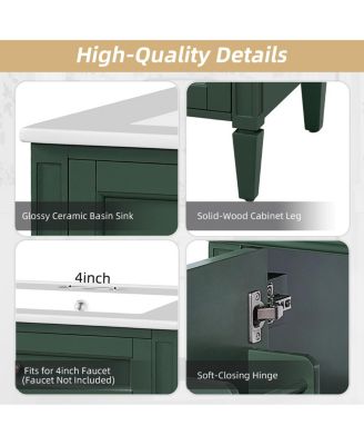 24" Modern Bathroom Vanity with Ceramic Sink, Soft Close Doors & Adjustable Storage Shelf for Small Spaces