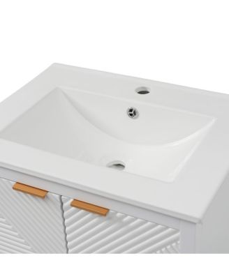 24" Bathroom Vanity with Ceramic Sink, Modern Solid Wood Cabinet & Textured Door for Small Spaces