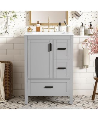 24" Modern Bathroom Vanity with Ceramic Sink, Soft Close Cabinet & Ample Storage for Small Spaces