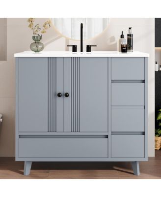 36" Bathroom Vanity with Sink, Solid Wood Cabinet, 4 Drawers and Side Storage for Small Bathrooms