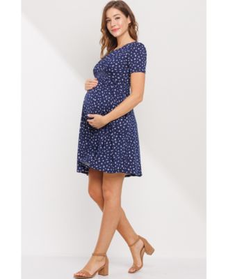 Maternity Floral Empire Waist Short Sleeve Dress