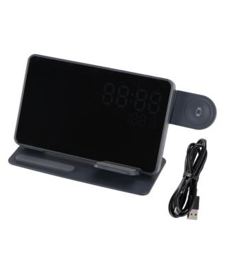 6-in-1 Wireless Charging Station with Clock, Alarm & Temp Display, 15W Fast Charging for iPhone, Apple Watch & AirPods