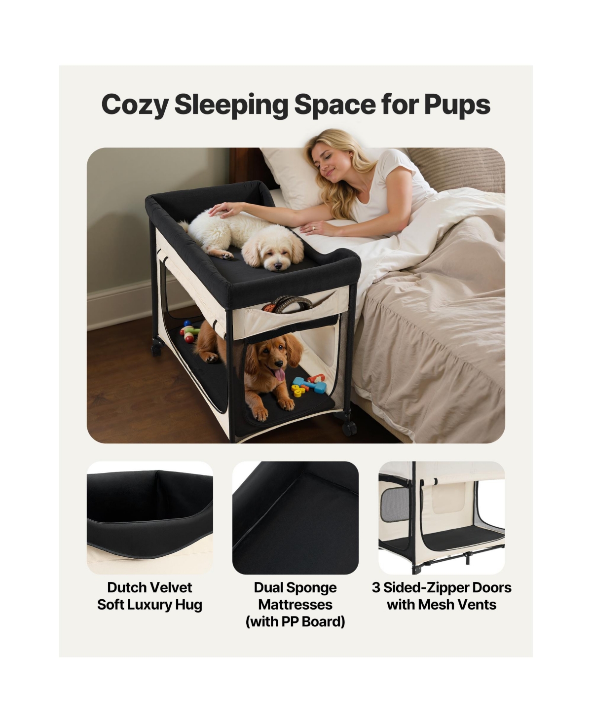 Aostirmotor Portable Elevated Pet Bed with Storage Bag & Wheels, Foldable Cot for Dogs & Cats