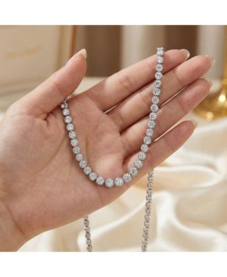 Timeless Sterling Silver Graduated-Size CZ Tennis Necklace