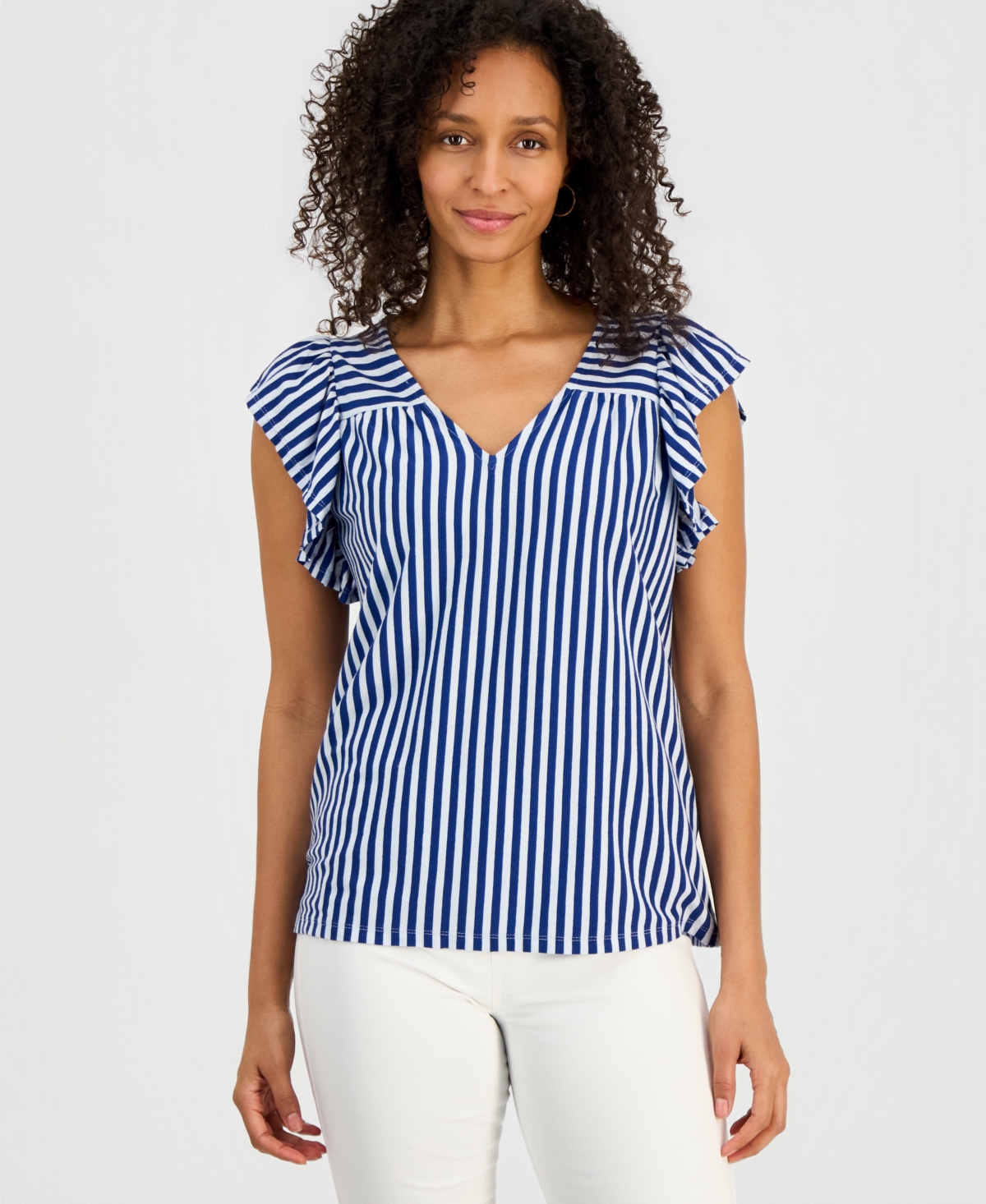 Style & Co Women's Printed V-Neck Flutter-Sleeve Top, Macy's Exclusive