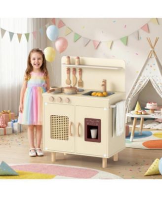 Kids Wooden Toy Kitchen Playset with Working Ice Maker