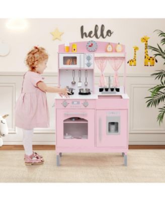 Kids Wooden Chef Pretend Play Kitchen with Adjustable Heights