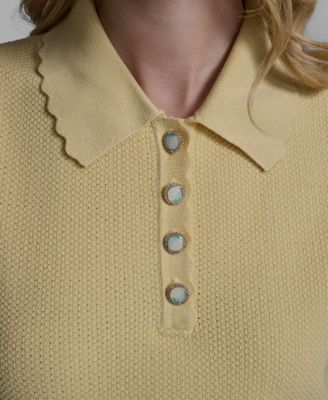 Women's Collared Sleeveless Sweater with Embellished Buttons