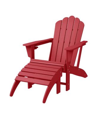 2-Piece Outdoor Patio HDPE Adirondack Chair With Ottoman and Cup Holder Set