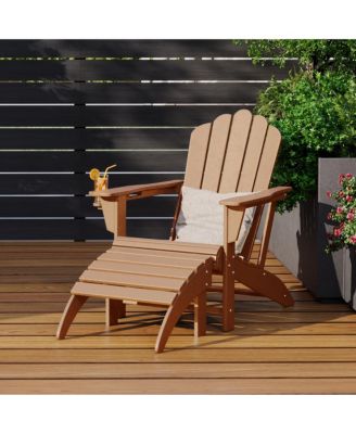 2-Piece Outdoor Patio HDPE Adirondack Chair With Ottoman and Cup Holder Set