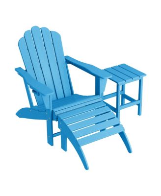 3-Piece Adirondack Chair with Cup Holder and Folding Ottoman and Table Set