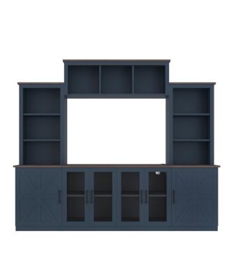 Wall Unit Entertainment Center with Charging Station & USB, Blue