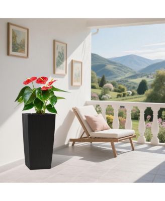 30" Tall Large Self-Watering Planter with Inner Tray & Water Level Monitor, Black