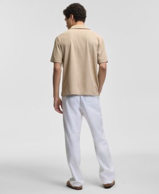 Men's Textured Chevron Knit Camp Shirt & Linen-Blend Straight-Leg Pants