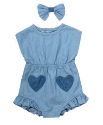 Baby Girls' Crewneck Romper and Headband, 2-Piece Set