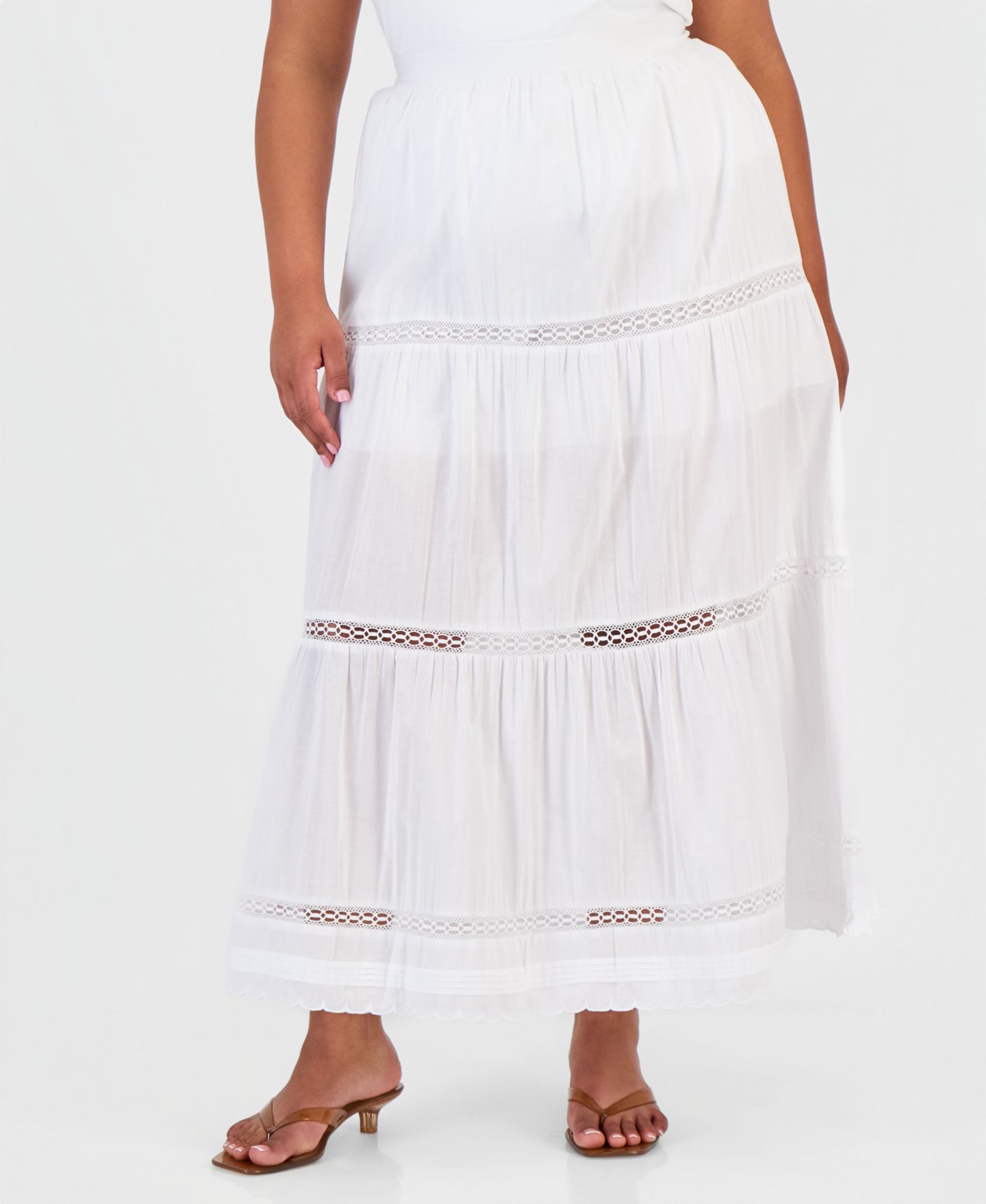 Женская юбка And Now This Trendy Plus Size Cotton Tiered, цвет: Яркий белый — фото 3