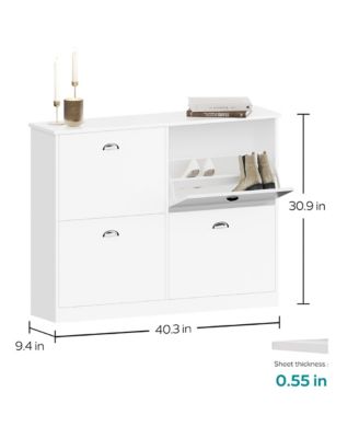 Hidden Slim Narrow Shoe Rack Cabinet - Waterproof MDF Wood Shoe Cabinet with 4 with Flip-Top Drawers for Entryway, Foyer, Hallway