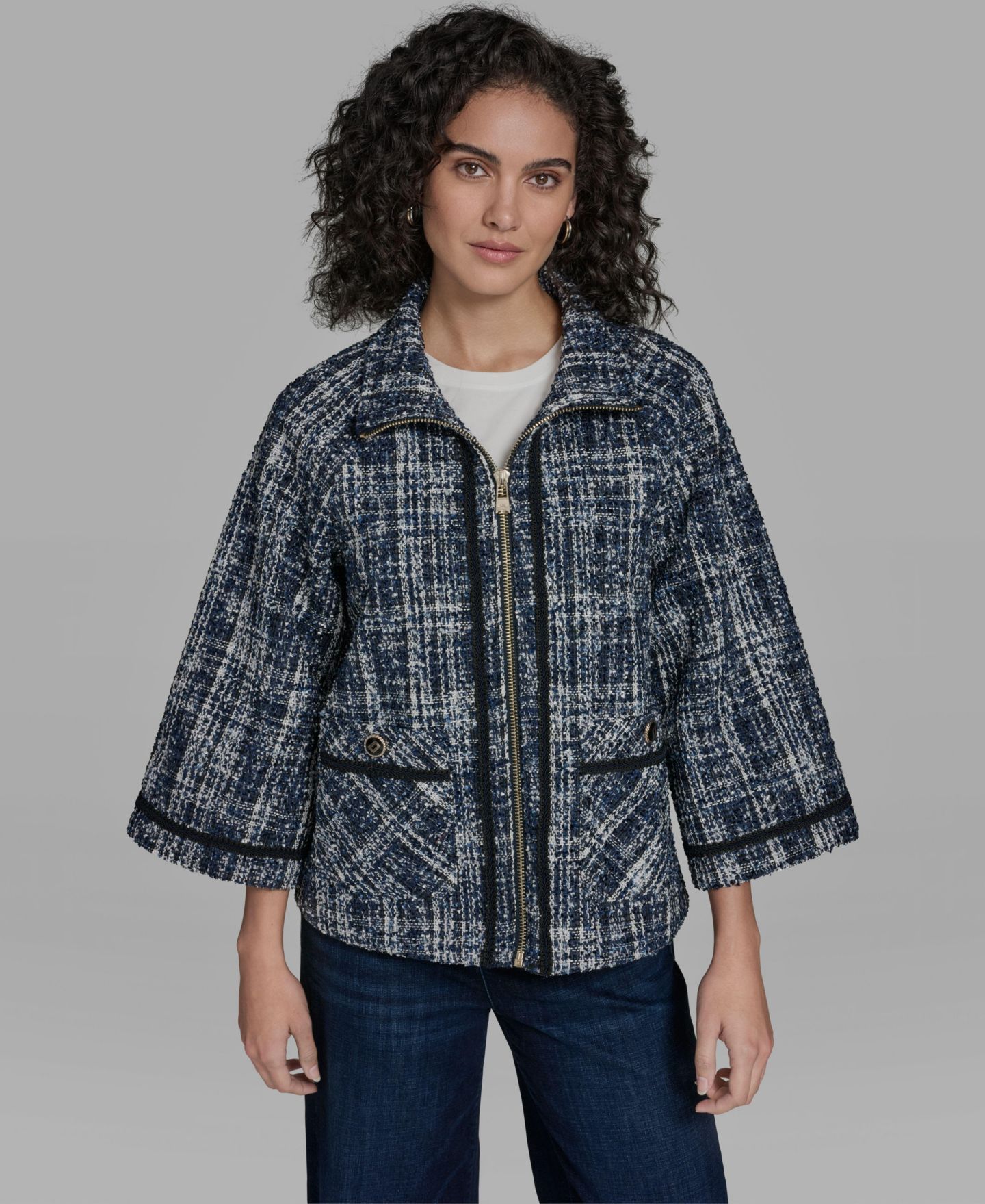 Женская куртка KARL LAGERFELD PARIS Zip front A-line, цвет: Синий разноцветный — фото 1
