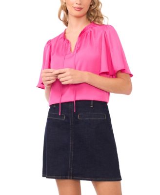 Women's Tie Neck Short-Sleeve Blouse